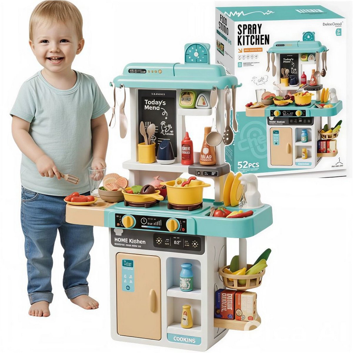 Duża Kuchnia dla Dzieci Interaktywna WODA PARA Dźwięk Światło Akcesoria AGD