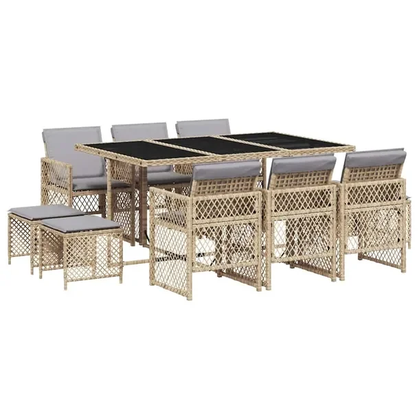 Zestaw Mebli Ogrodowych Rattan PE Beżowy, Stół 165x106x73cm, Krzesła 50