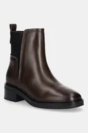Botki damskie - Tommy Hilfiger sztyblety skórzane TH MINIMAL LEATHER CHELSEA damskie kolor brązowy na słupku FW0FW08978 - miniaturka - grafika 1