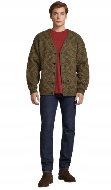 JACK&JONES ZIELONY SWETER MĘSKI KARDIGAN WZÓR NORWESKI L N1A