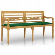 Ławki ogrodowe - vidaXL Ławka Batavia z zielona poduszką, 150 cm, lite drewno tekowe - miniaturka - grafika 1