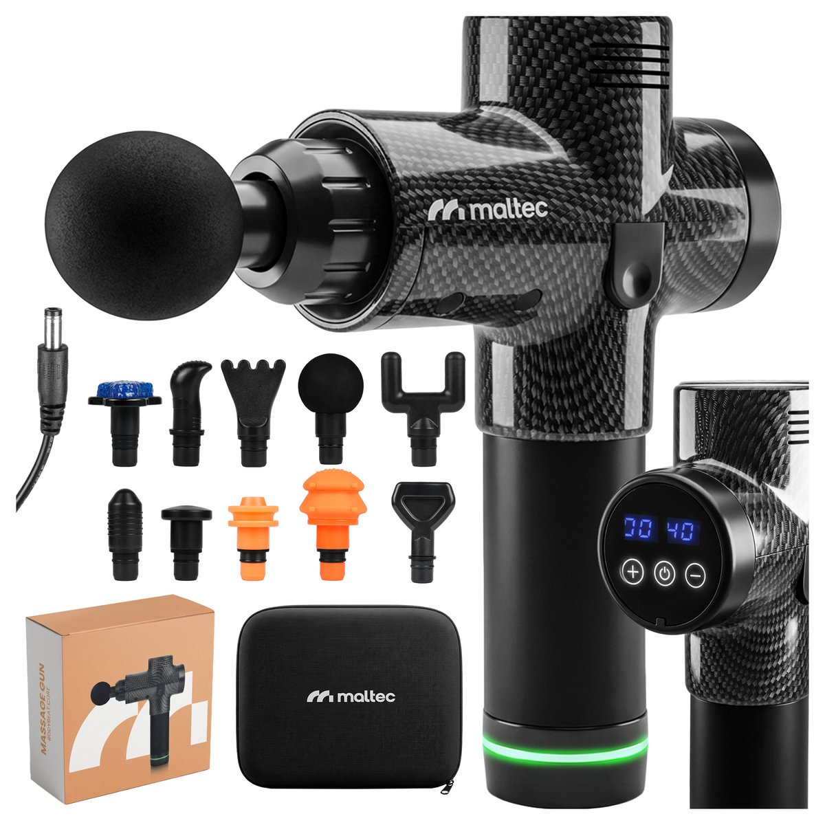 Pistolet Do Masażu Gun Massage Masażer Ciała Zestaw 10 Końcówek Etui LCD