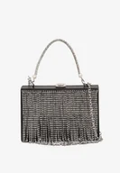 Torebki damskie - Czarna Torebka Kopertówka Vices z Cyrkoniami Rączką i Łańcuszkiem Affia - miniaturka - grafika 1