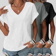 Bluzki damskie - TEMU Damski 3-częściowy Zestaw Bluzy Z Dekoltem W Kształcie Litery V - Eleganckie, Jednokolorowe, Luźne Bluzy Z Tkaniny Na Wiosnę/leto/jesień, - miniaturka - grafika 1