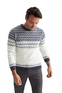 Koszulki męskie - DeFacto Męski sweter z dzianiny z długim rękawem, okrągły dekolt, slim fit dla mężczyzn, topy (indygo, L), indygo, L - miniaturka - grafika 1