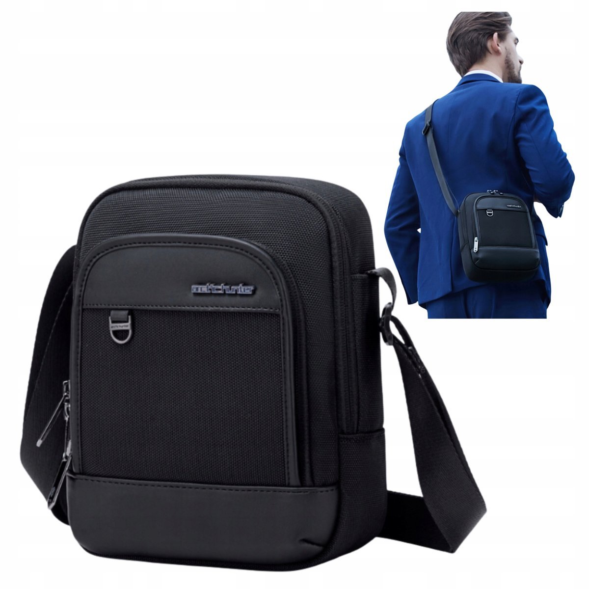 SASZETKA BIZNESOWA CZARNA miejska męska do pracy na co dzień elegancka