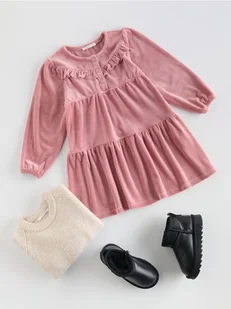 Reserved - Prążkowana sukienka - różowy - Sukienki i spódniczki dla dziewczynek - miniaturka - grafika 1