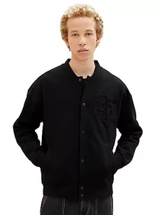 TOM TAILOR Denim Męska kurtka typu Relaxed Fit College z logo z materiału frotte, 29999-czarny, XXL - Kurtki męskie - miniaturka - grafika 1