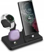 Stacje dokujące do telefonów - Stacja ładująca Samsung 3 w1 usb typ C do telefonu zegarka słuchawki czarna - miniaturka - grafika 1