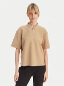 Koszulki i topy damskie - Calvin Klein Polo LV044E241G Beżowy Relaxed Fit - miniaturka - grafika 1