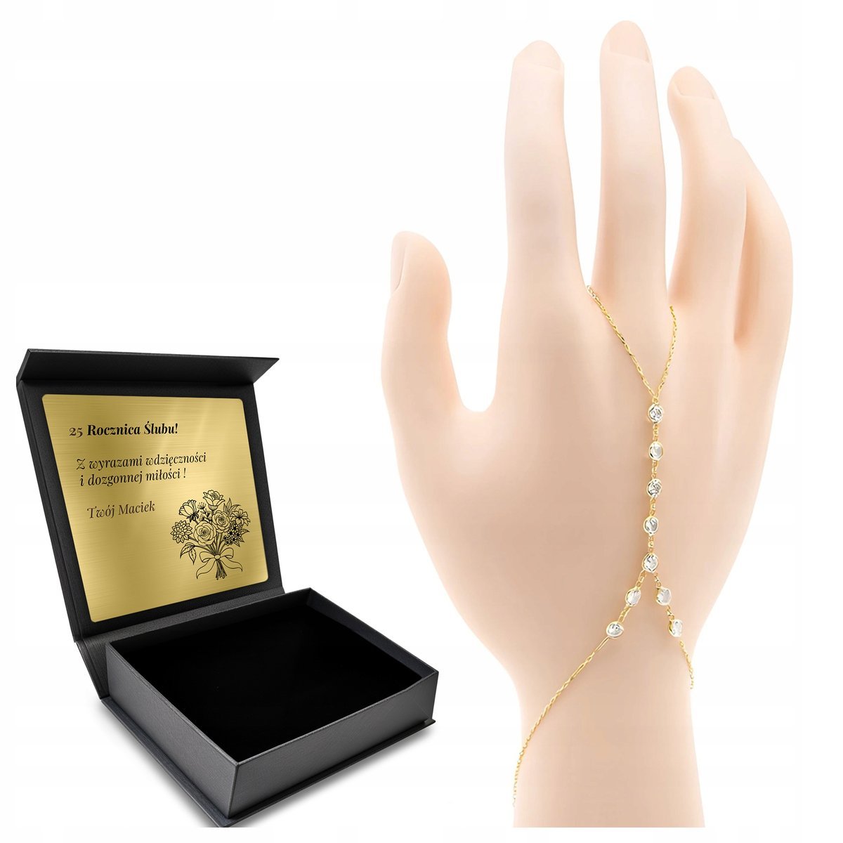 Bransoletka Pozłacana Srebrna Slave Z Cyrkoniami Delikatna + Grawer