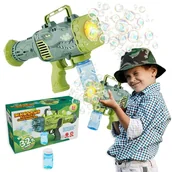 Bańki mydlane - PISTOLET NA BAŃKI MASZYNA DO BANIEK AUTOMAT + PŁYN + pojemnik DINOZAUR - miniaturka - grafika 1