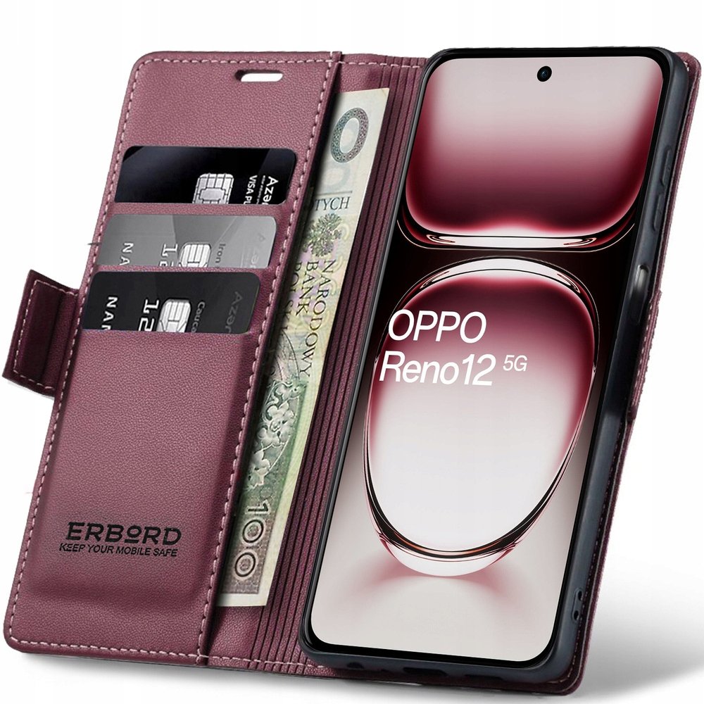 Etui z klapką do Oppo Reno 12, Erbord wallet case obudowa portfel skóra eko