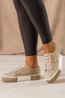 Trampki damskie - Beżowe trampki damskie sneakersy na platformie z ozdobą sznurowane Carla QY835-8 - miniaturka - grafika 1