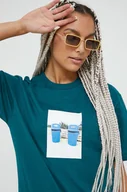 Koszulki sportowe damskie - Vans t-shirt bawełniany kolor zielony - miniaturka - grafika 1