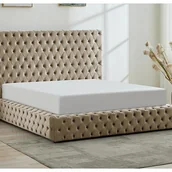 Meble do sypialni - Łóżko ze skrzynią chesterfield 160 x 200 cm - Welur - Taupe + Materac - DULENI - miniaturka - grafika 1