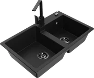 Zlewozmywaki z baterią - Mexen Tomas zlewozmywak granitowy 2-komorowy z baterią kuchenną Rita, czarny - 6516-77-670300-70-B - miniaturka - grafika 1