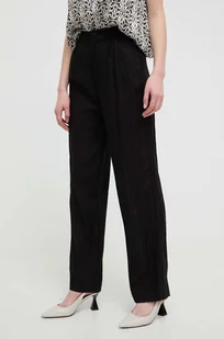 Desigual spodnie z domieszką lnu ARMAND kolor czarny proste high waist 24SWPW10 - Spodnie damskie - miniaturka - grafika 1