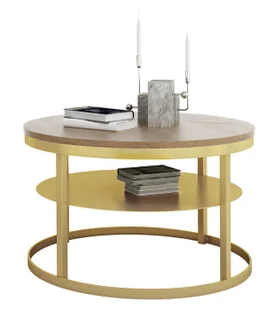Nowoczesny stolik kawowy z półką złoty + dąb lancelot K2-E82 - Ławy i stoliki kawowe Nowoczesny stolik kawowy z półką złoty + dąb lancelot K2-E82 - Ławy i stoliki kawowe - miniaturka - grafika 1