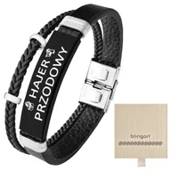Bransolety męskie - Męska bransoletka skórzana z grawerem czarna elega - miniaturka - grafika 1