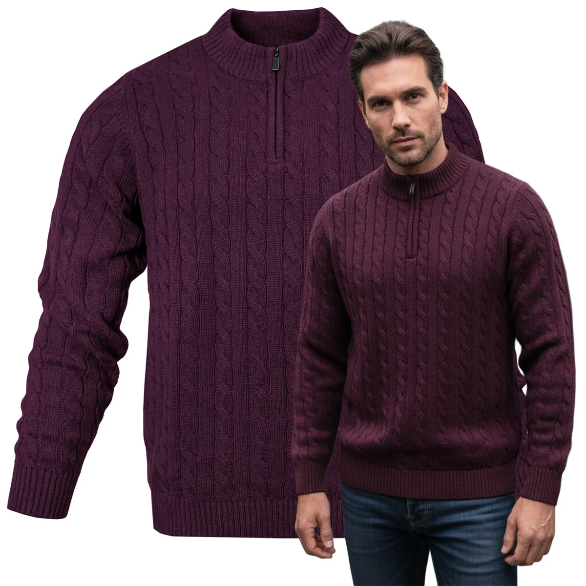 SWETER Męski Półgolf Rozpinany na Suwak ŚLIWKOWY Bawełniany Pako Jeans SWETER Męski Półgolf Rozpinany na Suwak ŚLIWKOWY Bawełniany XL Pako Jeans