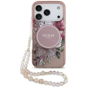 Etui i futerały do telefonów - Etui Guess IML Flowers Pearl Strap MagSafe do iPhone 17 Pro różowy - miniaturka - grafika 1