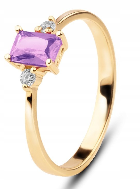 PIĘKNY KLASYCZNY ZŁOTY PIERŚCIONEK Z FIOLETOWYM KAMIENIEM FIORENZA 14KT 585
