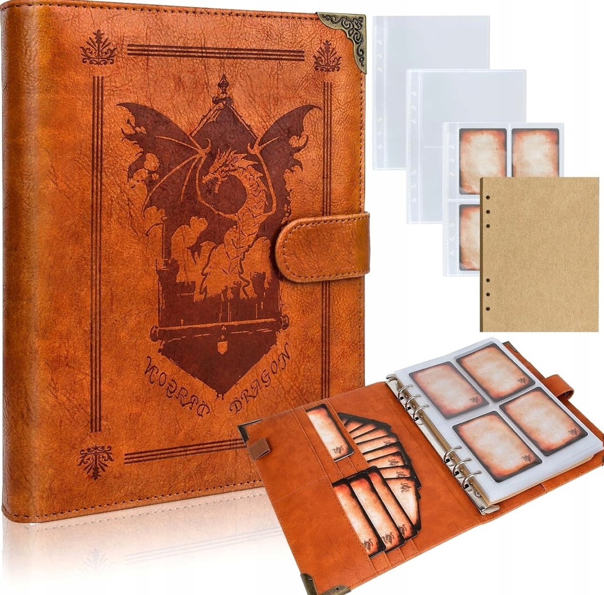ETUI NA KARTY ZAKLĘĆ KSIĘGA RPG DND 25X19CM BRĄZOWE SKÓRZANE