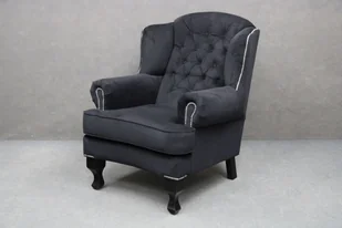 Fotel New Barock Tapicerowany Czarny B 2846 - Taborety i hokery - miniaturka - grafika 1