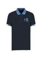 Bluzy męskie - Armani Exchange Męska bluza Sustainable, krój slim fit, logo Side Distorted Polo Sweater, granatowa, ekstra duża, grantowy, XXL - miniaturka - grafika 1