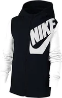 Bluzy damskie - Nike Chłopięce B Nsw bluza z kapturem dla dzieci zestaw z kapturem pełny zamek błyskawiczny Ls top Black/White/Black Heather/(White) M - miniaturka - grafika 1