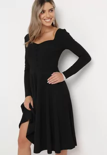 Czarna Rozkloszowana Sukienka Midi z Ozdobnymi Guzikami Aramita - Sukienki - miniaturka - grafika 1