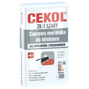 Cekol Zaprawa murarska do klinkieru ZK-1 szara 23 kg - Zaprawy budowlane - miniaturka - grafika 1