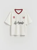 Koszulki dla chłopców - Reserved - Bawełniany t-shirt - złamana biel - miniaturka - grafika 1