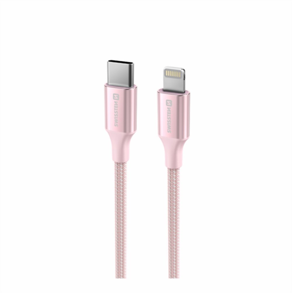 SWISSTEN TEXTILE II Kabel w oplocie USB-C / Lightning 3A 30W 1,5m różowy