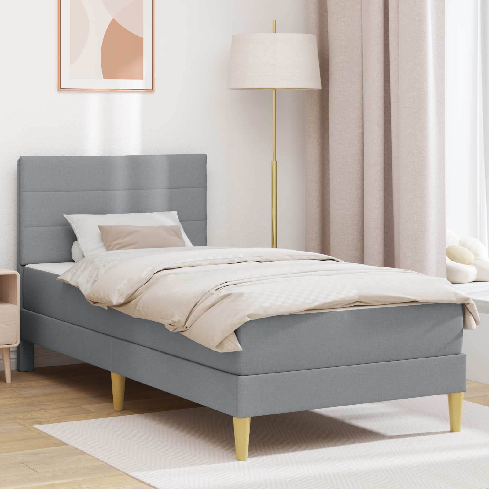 vidaXL vidaXL Ramka łóżka Jasnoszary 100 x 200 cm Poliester