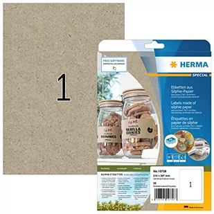 HERMA 10758 - Uniwersalne etykiety DIN A4, duże (210 x 297 mm, 20 arkuszy, matowy papier silphie), samoprzylepne, do druku, trwałe, 20 etykiet samoprzylepnych, kolor: naturalny brązowy - Etykiety do drukarek - miniaturka - grafika 1