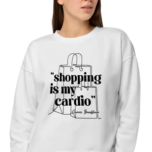 Bluza Biała Damska Dresowa SHOPPING IS MY CARDIO Dla Fanek Piękne Wzory -M - Bluzy damskie - miniaturka - grafika 1