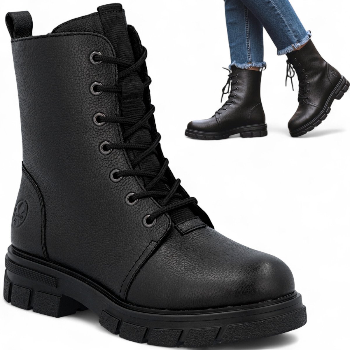 Rieker Botki Damskie Zimowe Trapery Ocieplane Wygodne z Zamkiem Czarne 39