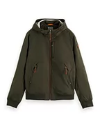 Kurtki męskie - Scotch & Soda Męska kurtka z kapturem Classic Hooded Short Soft-Shell nylonowa kurtka, Wojskowy 0360, XL - miniaturka - grafika 1
