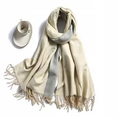 Apaszki i szaliki damskie - SZAL SZALIK KASZMIR 100% kaszmirowy beżowy szary - miniaturka - grafika 1