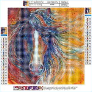 DUŻY Haft Diamentowy, Obraz, Mozaika Diamentowa Diamond Painting, ABSTRAKCYJNY KOŃ 40x40cm - Rękodzieło - miniaturka - grafika 3