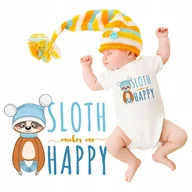 Body dla niemowląt - Body Niemowlęce Białe SLOTH HAPPY Leniwiec Wz - 56 - miniaturka - grafika 1