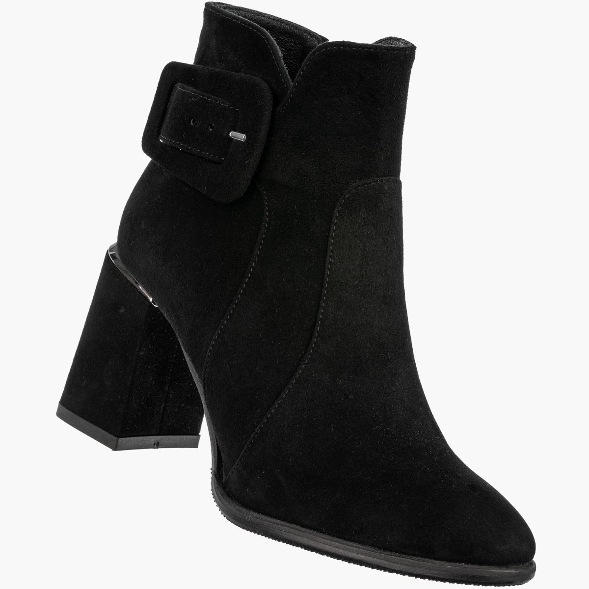 Botki Damskie Skórzane Eleganckie Buty Na Obcasie Modne Czarne NOBO J0440-20 Czarny 36