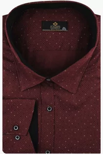 Koszule męskie - Duża Koszula Męska Elegancka Wizytowa do garnituru  bordowa w kółka kropki z długim rękawem Duże rozmiary Classo C309 - grafika 1