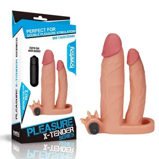 Pierścienie erekcyjne - LoveToy Lovetoy Pleasure X-Tender Vibrating Double Penis Sleeve Flesh - grafika 1