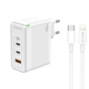 Ładowarka Sieciowa GaN 100W 1x QC3.0 USB + 2x PD USB-C Jellico C118 + Kabel USB-C - Lightning białe - Ładowarki do telefonów - miniaturka - grafika 1