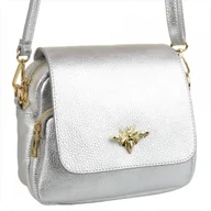 Torebki damskie - Borse in Pelle listonoszka skórzana z muchą srebrna - miniaturka - grafika 1