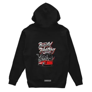 Czarna bluza z kapturem BULID AND DESTORY-M - Odzież do sportów motorowych - miniaturka - grafika 1