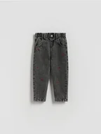 Spodnie i spodenki dla dziewczynek - Reserved - Jeansy baggy z haftem - szary - miniaturka - grafika 1